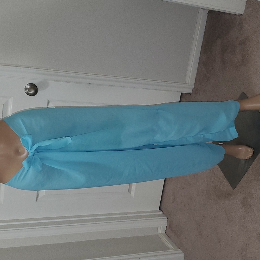 Aj Tropics Free size linen ocean blue palazzo pants semi sheer tie waist breezy